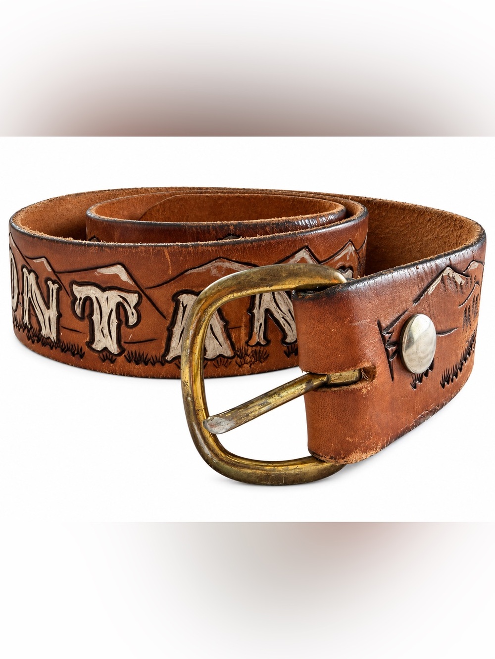 Hand Tooled Montana Brown Leather Belt 38”